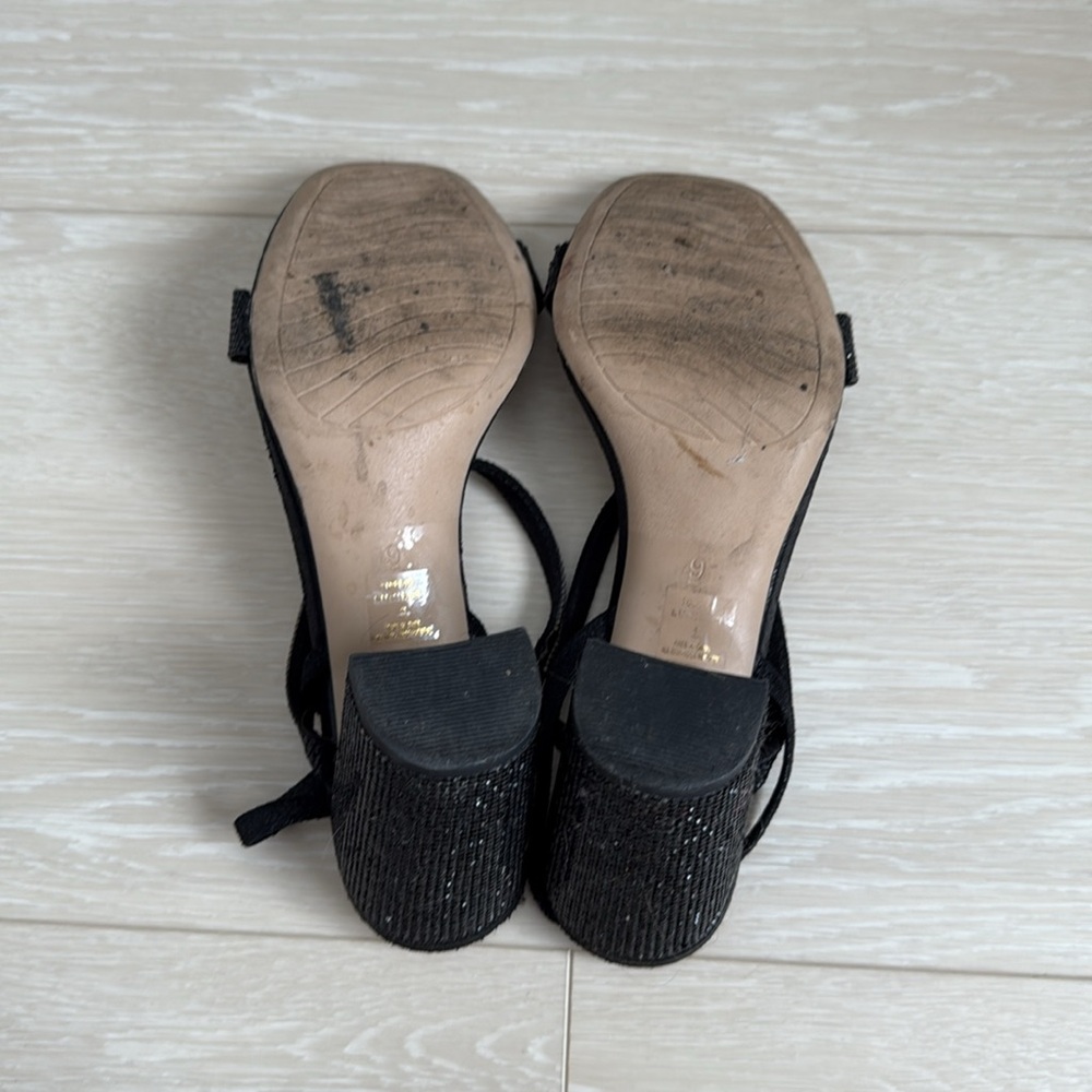 3/$10 Maripe Black Sequined Strappy Block Heels - Picture 9 of 10